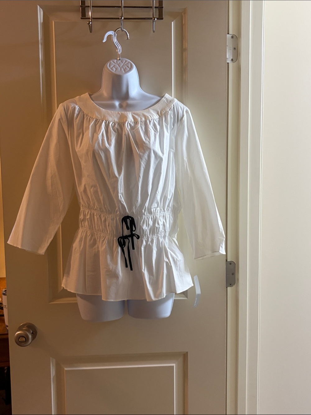 H by Halston White Peasant Waist-Tie Blouse